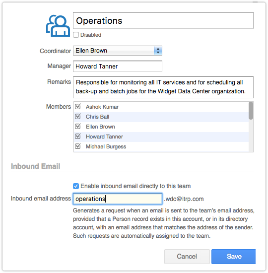 Inbound email address for a team