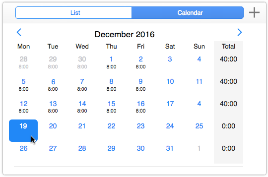 Timesheet calendar view